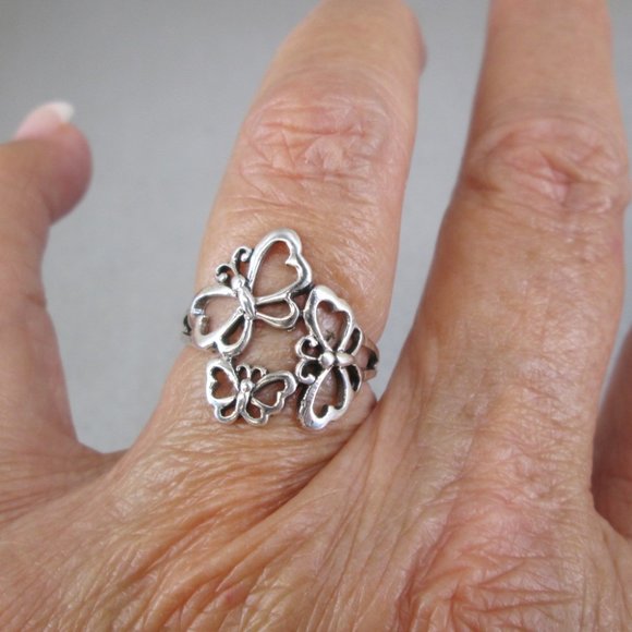 Sterling Silver BUTTERFLY Ring> triple Butterflies ring,925 sterling ring,925 - Picture 1 of 5